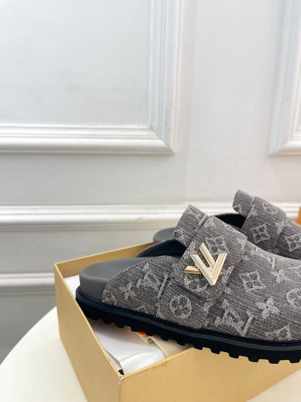 LV 25 Slipper Grey Canvas Cowhide 164659
