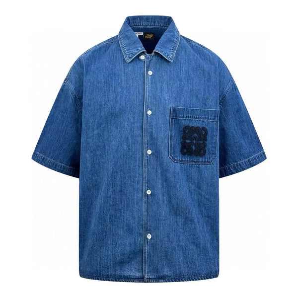 Camicia da uomo a maniche corte ALoewe in denim blu