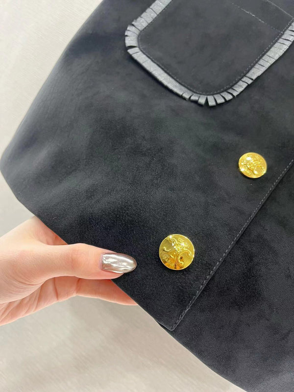 Giacca e gonna dritta ACeline in pelle scamosciata nera