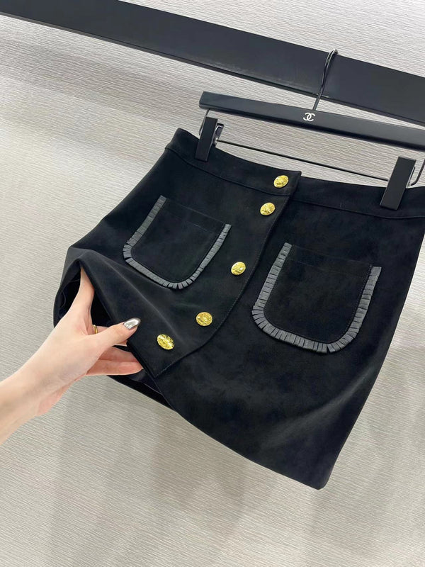 Celine Straight Blouson Jacket and Skirt in Black Suede