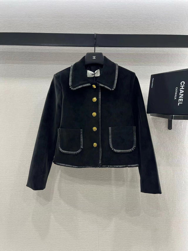 Giacca e gonna dritta ACeline in pelle scamosciata nera