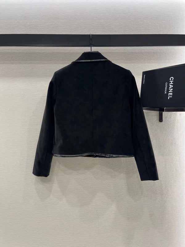 Celine Straight Blouson Jacket and Skirt in Black Suede