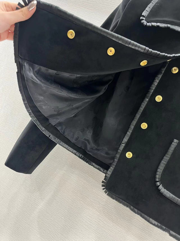 Celine Straight Blouson Jacket and Skirt in Black Suede