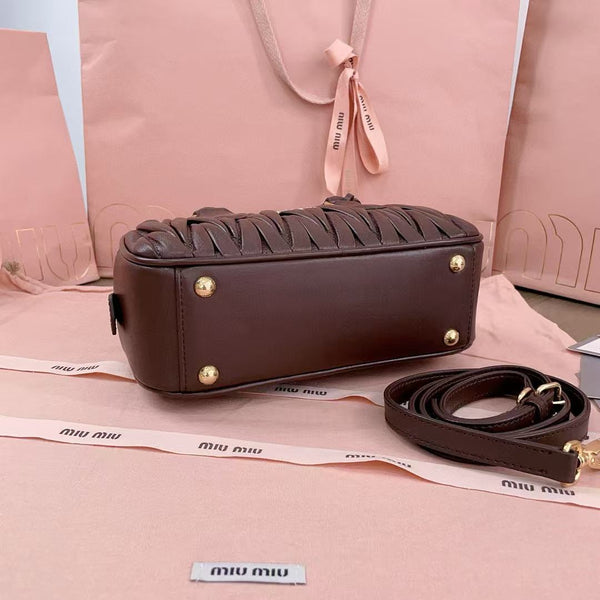 Miumiu Arcadie Matelassã Bag 22 In Mischka Brown Lambskin