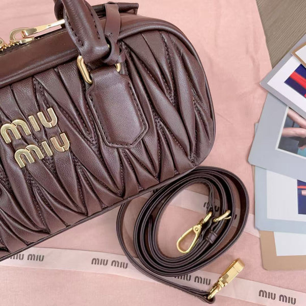Miumiu Arcadie Matelassã Bag 22 In Mischka Brown Lambskin
