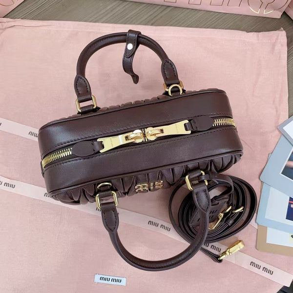 Miumiu Arcadie Matelassã Bag 22 In Mischka Brown Lambskin