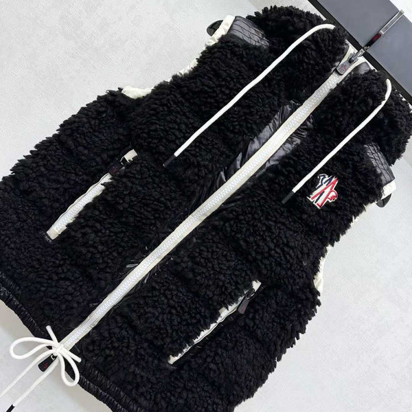 Moncle 25 Teddy Plush Down Vest in Black