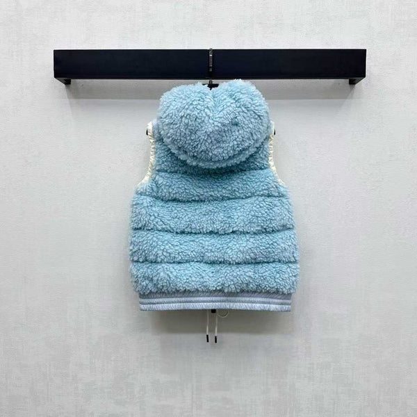 Moncle 25 Teddy Plush Down Vest in Blue