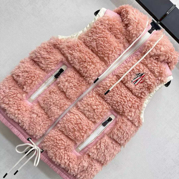 Moncle 25 Teddy Plush Down Vest in Pink