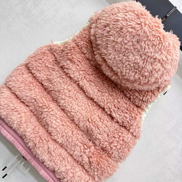 Moncle 25 Teddy Plush Down Vest in Pink