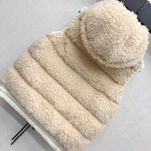 Moncle 25 Teddy Plush Down Vest in Beige