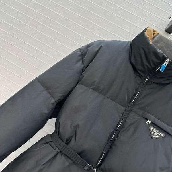 Prada Belted Puffer Jacket Black Recycled Polyamide