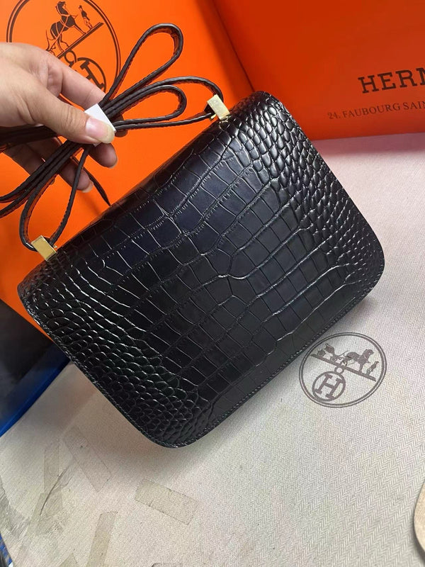 constance 24 black croc leather gold hardware