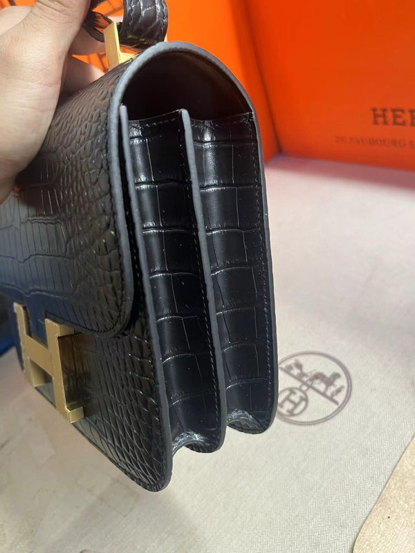 constance 24 black croc leather gold hardware