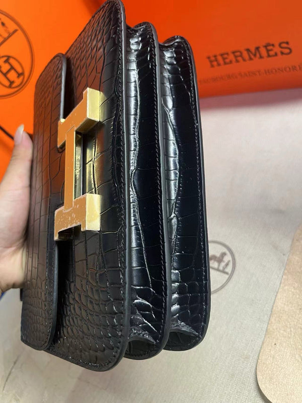constance 24 black croc leather gold hardware