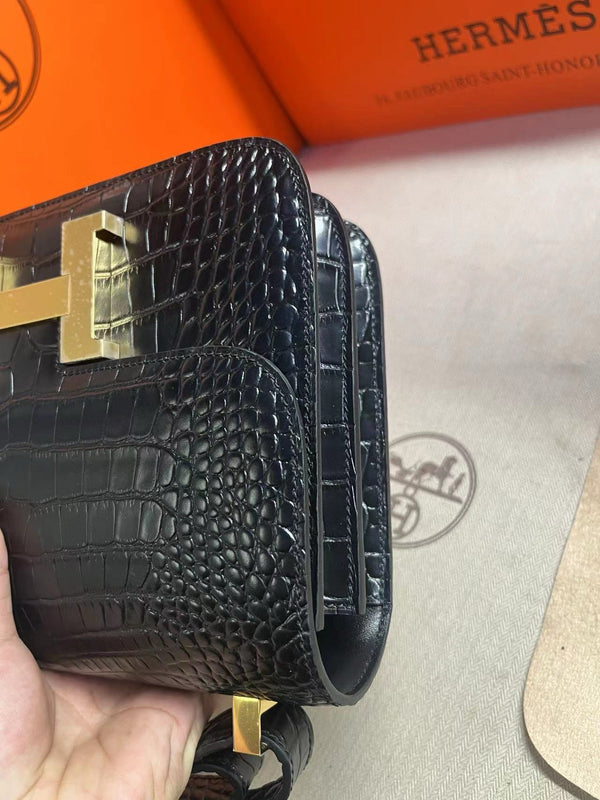 constance 24 black croc leather gold hardware