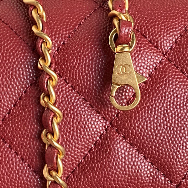 Borsa a mano CC 24K con manico superiore, 19 cm, in pelle di vitello bordeaux, finiture dorate