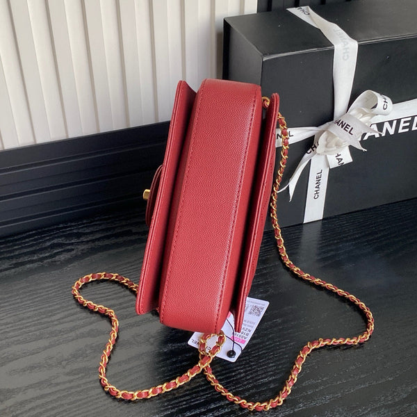 Borsa a mano CC 24K con manico superiore, 19 cm, in pelle di vitello bordeaux, finiture dorate