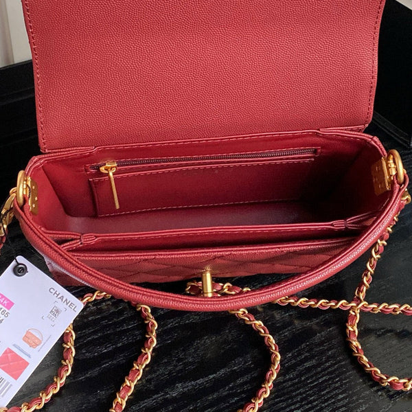Borsa a mano CC 24K con manico superiore, 19 cm, in pelle di vitello bordeaux, finiture dorate