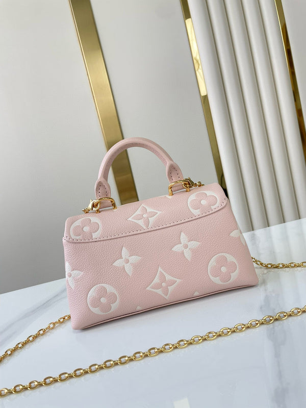 NANO MADELEINE 21 IN PINK EMBOSSED CALFSKIN GOLD HARDWARE