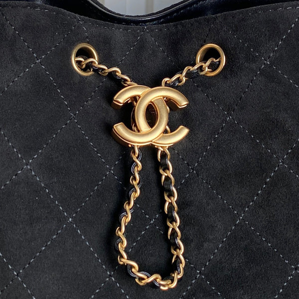 Borsa Hobo 25C 30cm in pelle di daino nera