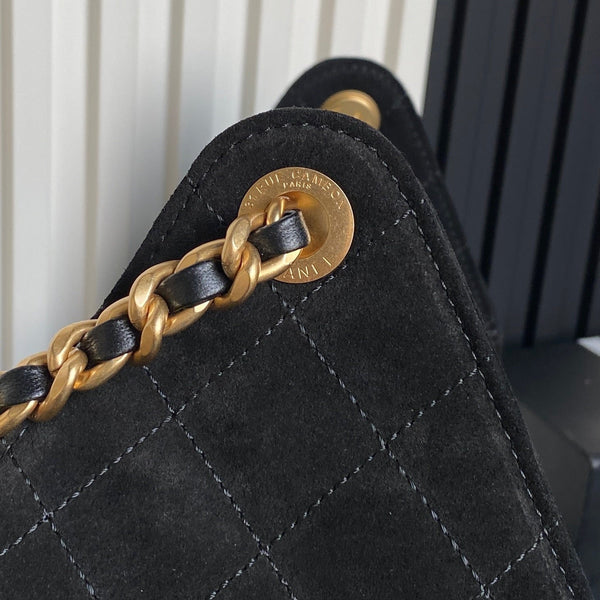 Borsa Hobo 25C 30cm in pelle di daino nera