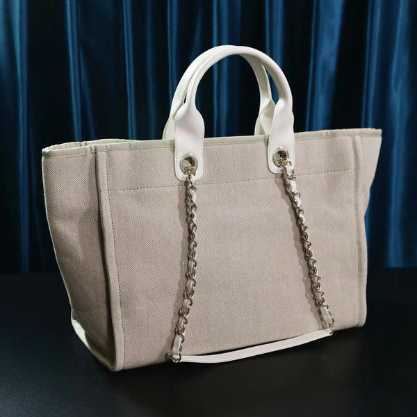 CC DEAUVILLE TOTE BAG 39 IN DARK BEIGE CANVAS