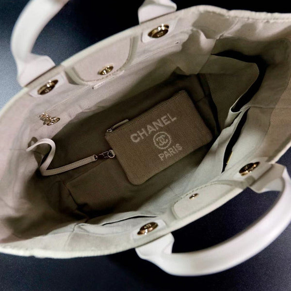 CC DEAUVILLE TOTE BAG 39 IN DARK BEIGE CANVAS