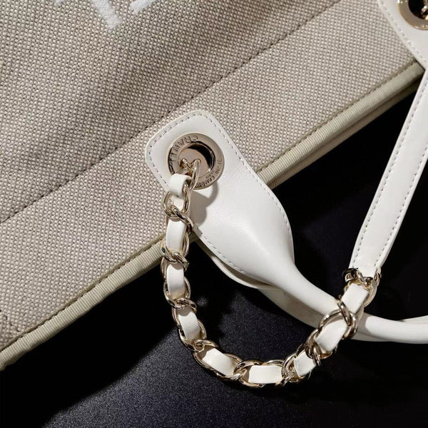 CC DEAUVILLE TOTE BAG 39 IN DARK BEIGE CANVAS