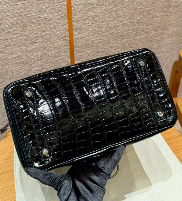 BORSA HM BIRKIN 35 IN PELLE GOFFRATA COCCODRILLO NERA