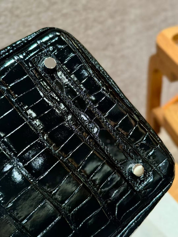 BORSA HM BIRKIN 35 IN PELLE GOFFRATA COCCODRILLO NERA