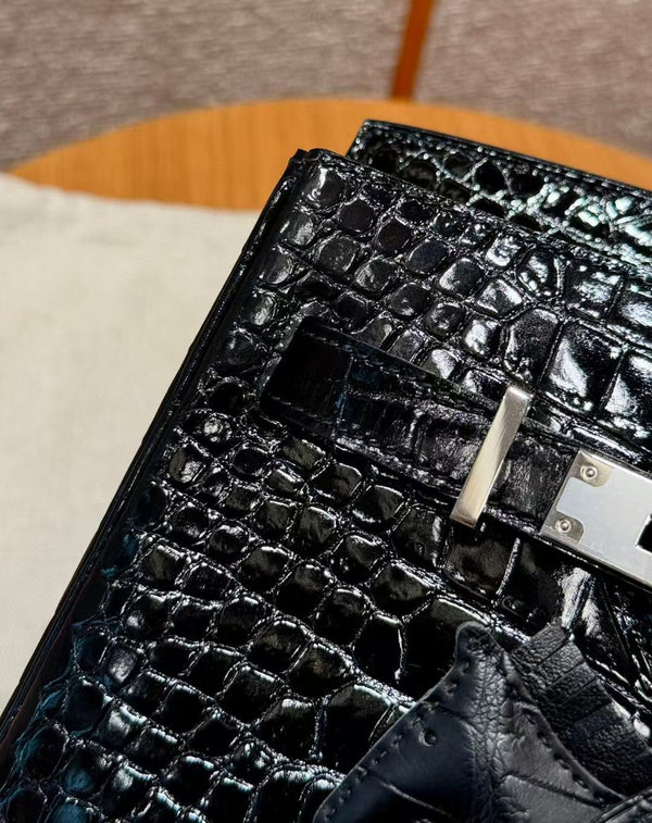 BORSA HM BIRKIN 35 IN PELLE GOFFRATA COCCODRILLO NERA