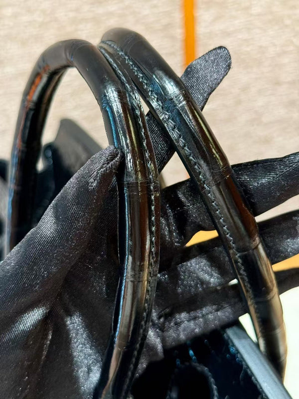 BORSA HM BIRKIN 35 IN PELLE GOFFRATA COCCODRILLO NERA