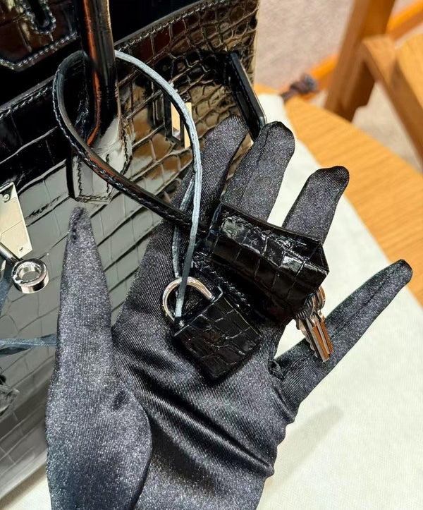 BORSA HM BIRKIN 35 IN PELLE GOFFRATA COCCODRILLO NERA