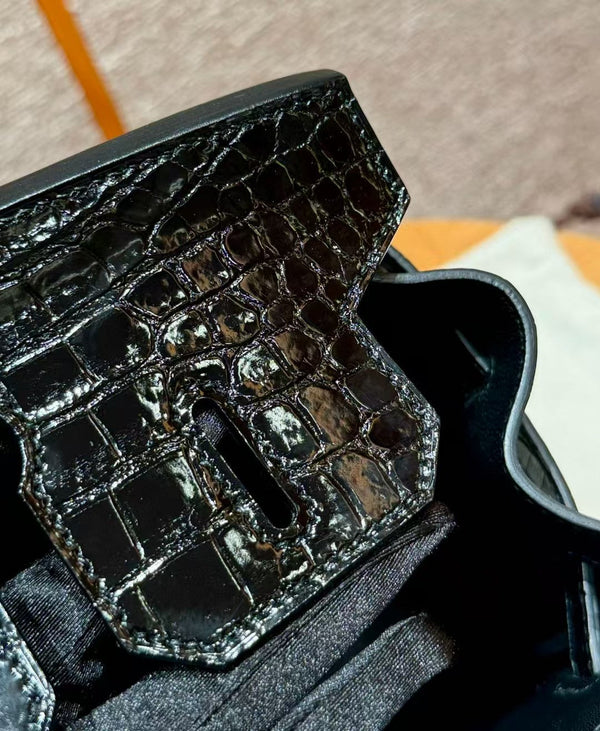 BORSA HM BIRKIN 35 IN PELLE GOFFRATA COCCODRILLO NERA