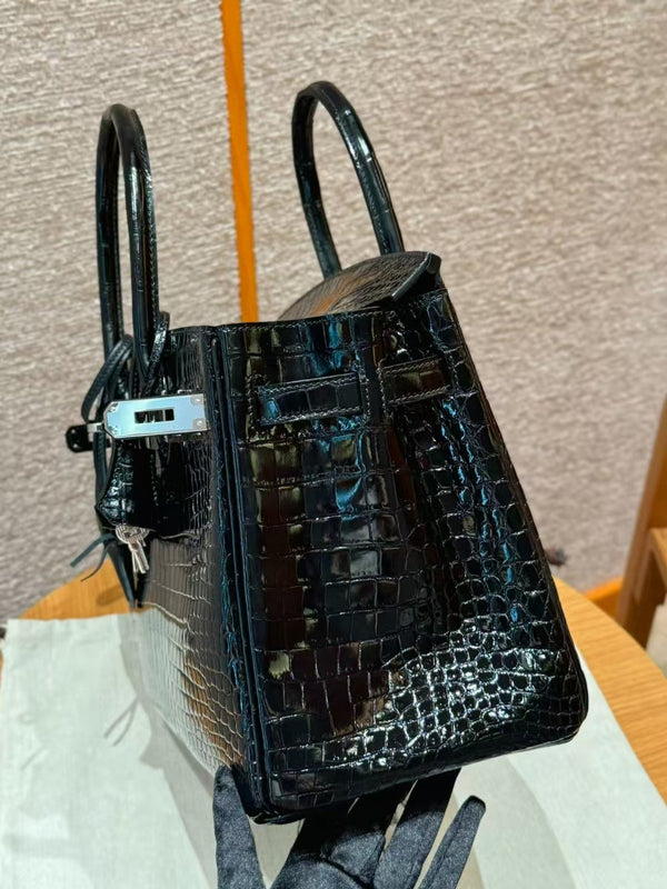 BORSA HM BIRKIN 35 IN PELLE GOFFRATA COCCODRILLO NERA