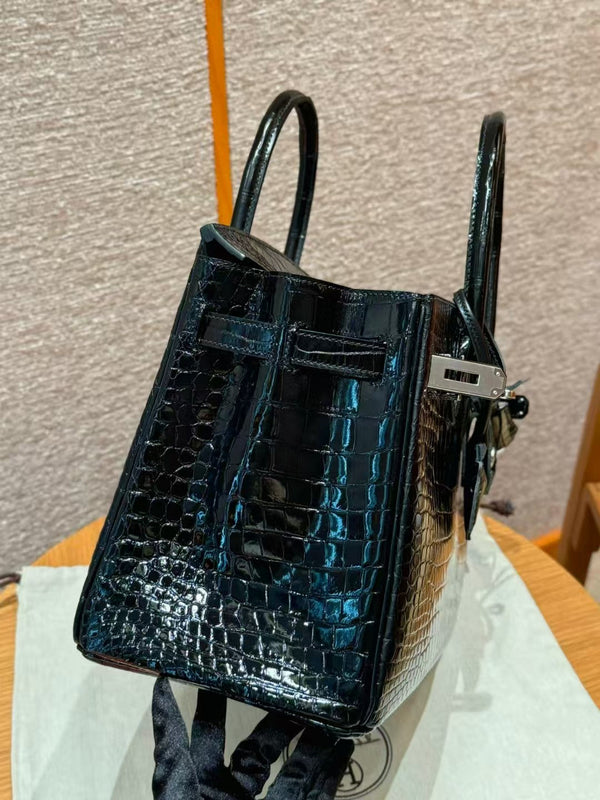 BORSA HM BIRKIN 35 IN PELLE GOFFRATA COCCODRILLO NERA