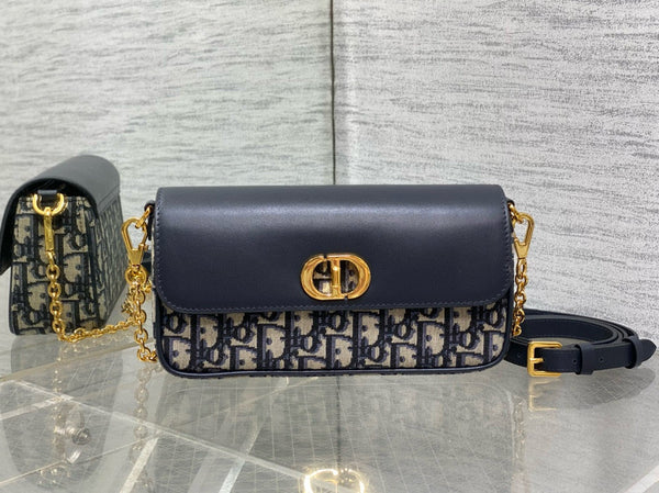 MONTAIGNE AVENUE 22 BAG IN NAVY BLUE CALFSKIN AND MONOGRAM OBLIQUE JACQUARD