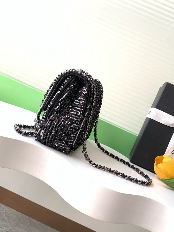 Borsa con patta 24K 20cm Paillettes Nero