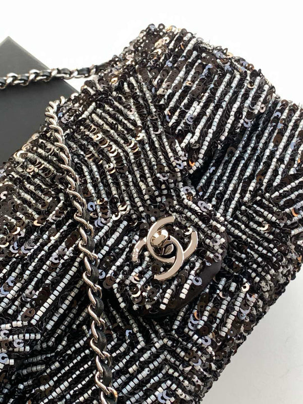 Borsa con patta 24K 20cm Paillettes Nero