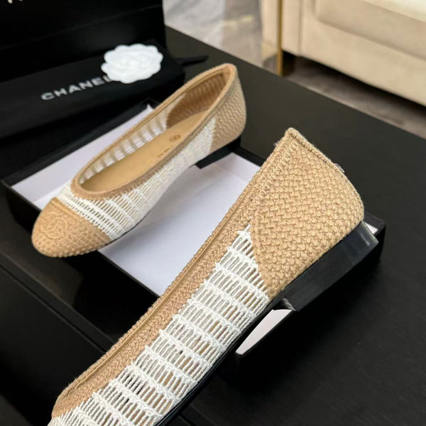 CC 25 Ballet Flat White Beige Raffia