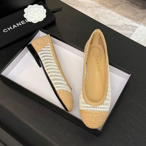 CC 25 Ballet Flat White Beige Raffia