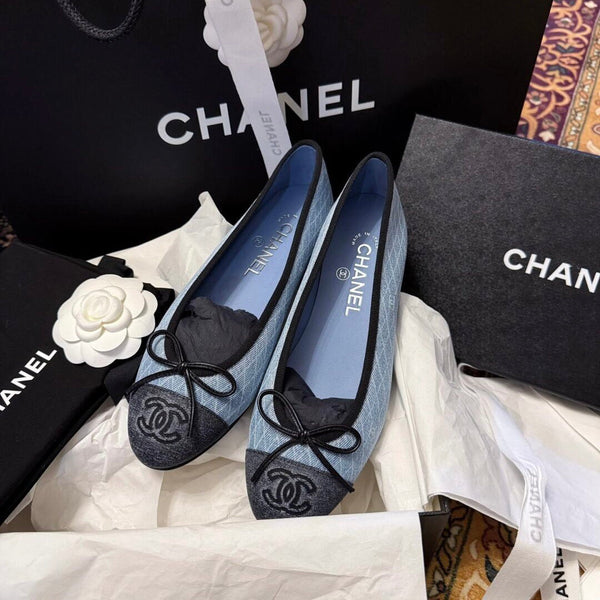 CC 25 Ballet Flat Blue Denim White Quilted