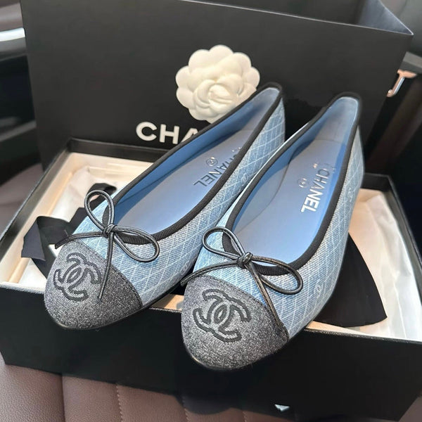CC 25 Ballet Flat Blue Denim White Quilted