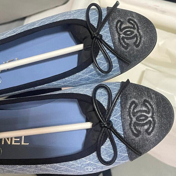 CC 25 Ballet Flat Blue Denim White Quilted