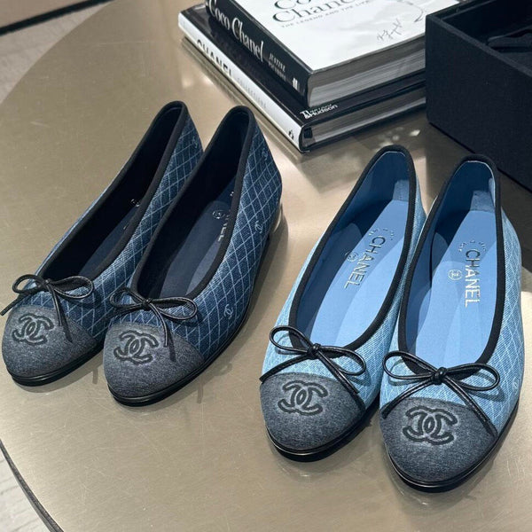 CC 25 Ballet Flat Blue Denim White Quilted