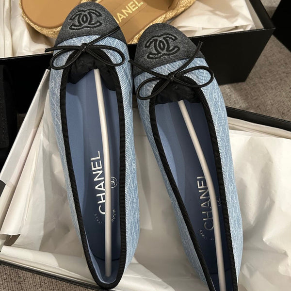 CC 25 Ballet Flat Blue Denim White Quilted