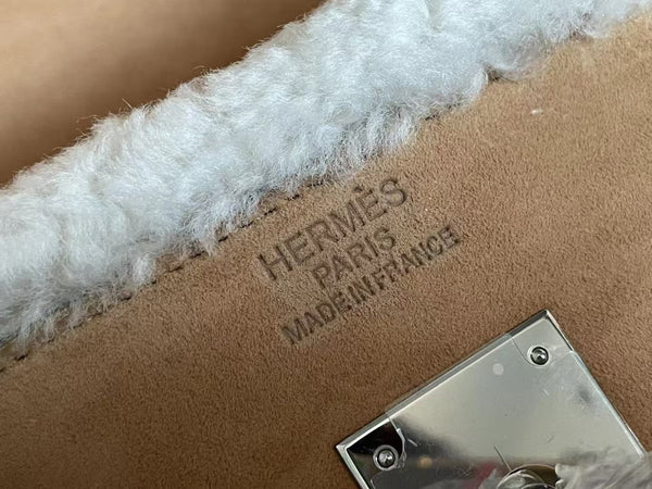 HM Kelly 35cm Teddy Plush Shearling Marrone Chiaro Suede Hardware Palladio