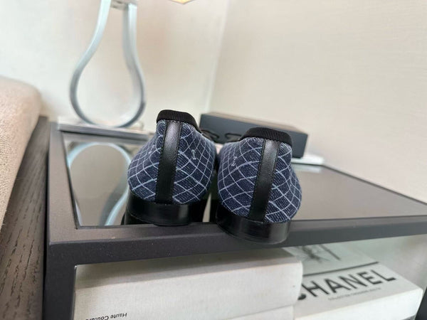 CC 25 Ballet Flat Dark Blue White Quilted Denim