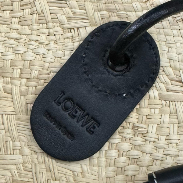 Loew Anagram Basket 46cm Beige Raffia Black Calfskin